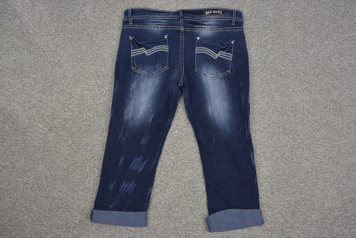 Jean Capri Red Rivet Destroyed Look - Taille 9 Juniors - Occasion Très Bon État