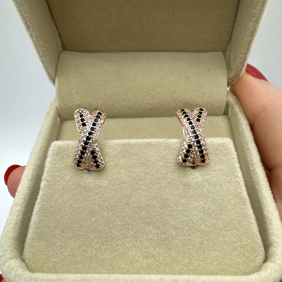 14ct Rolled Gold Bonded Earrings Black Onyx Hallmarked 585RG (Gold Filled) - Image 3 of 4