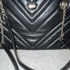 DKNY Black Quilted Shoulder Bag Chain Strap Silver Hardware Zip Chevron