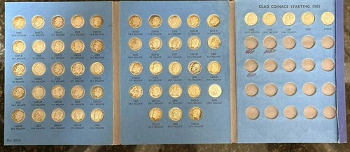 1946-1964 Complete Roosevelt Silver Dime Set Album + 1965-1968 53 Total Coins