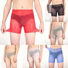 29) Stretchable Men's Shorts Sexy Sheer Underwear Oil Shiny Boxer Briefs