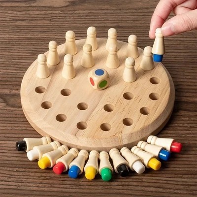 Wooden Memory Match Stick Chess Color Game Board Puzzles Montessori Educational