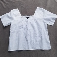 Saks Fifth Avenue Linen Blend Shirt Womens XL White Blouse Cottage Beachy Summer