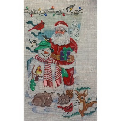 Needlepoint Handpainted Christmas Stocking Alice Peterson Santa and Snowman 22''