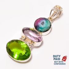 Valentines Deal 925 Sterling Silver Genuine Amethyst Peridot Sister New Pendant