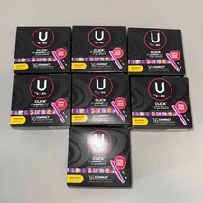 U By Kotex Click Compact Unscented Tampons, Regular, 16 Count Per Box.  Lot Of 7
