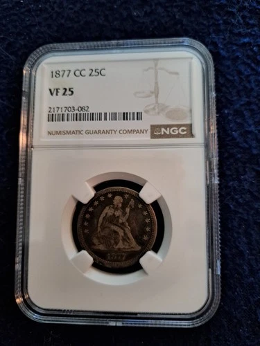 1877 CC 25C NGC VF 25 Seated Liberty Quarter