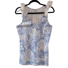 Blue Floral Bow Strap Tank Top Coquette Cottagecore Feminine Romantic Soft Girl