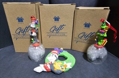 Avon Dr. Seuss Grinch & Cat In The Hat Christmas Ornaments Lot 3 Old New Stock