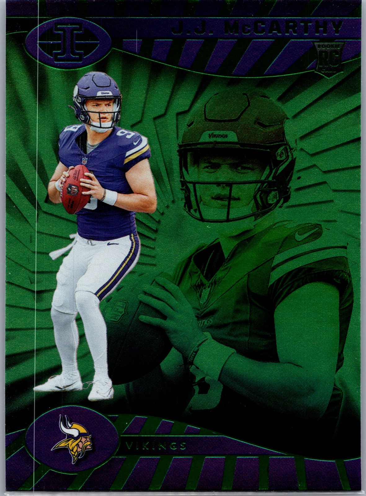 2024 Panini Illusions #100 J.J. McCarthy Emerald Trophy Collection