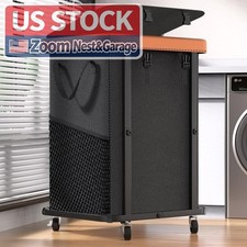 US Stock Laundry Hamper with Wheels 150L Leather Patchwork Black Rolling