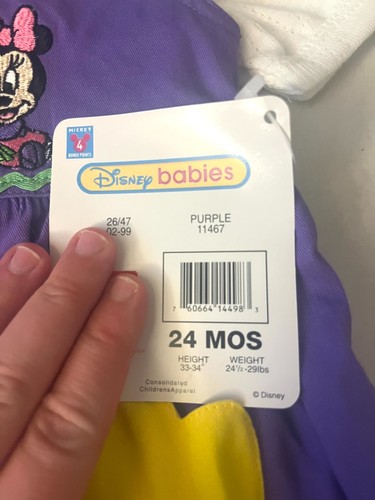 NWT Vintage 90s Disney Babies Embroidered Minnie Mouse Purple Tulip 24M Dress - Picture 5 of 7