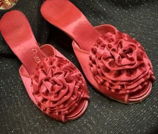 VINTAGE 1930  s Hollywood Regency Daniel Green Boudoir Slippers Crimson Satin