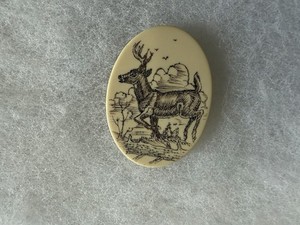 Small Vintage Scrimshaw Piece Featuring A Deer ￼￼