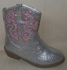 Cowboy Boots Silver Sparkle Glitter Youth Girl Size US 2 By Pawz NEW