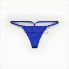 VINTAGE VICTORIA'S SECRET SILKY SATIN ROYAL COBALT BLUE O/S VS CHARM V STRING