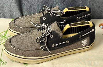 Timberland Earthkeepers Men's 9.5M Grey Black Canvas Boat Shoes Casual 6537R