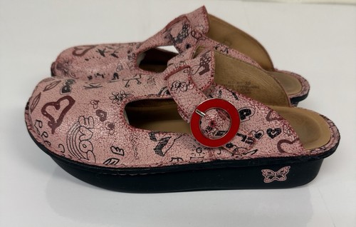 Alegria Damen Scribbel Pantolette Clog Gr. 39 USA 8,5 Rosa Slipper Schuh Kork Innensohle