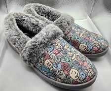 Bobs Size 6 Cozy Pooch Parade Gray Faux Fur Slip-On Slippers