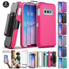 For Samsung Galaxy S10  S10e Case Rugged Hard Cover Belt Clip / Tempered Glass