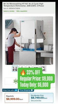 Noble Warewashing HT-180 Multi Cycle High Temp Straight Door Dishwasher, 60 RPH