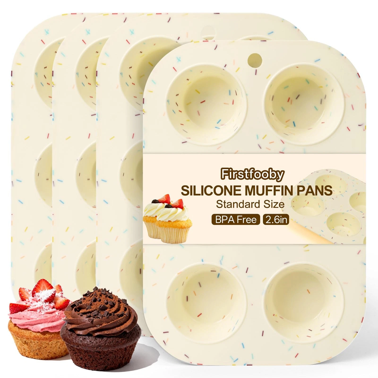 4 Pack Silicone Muffin Pan for Baking, Regular Size Nonstick Cupcake Pan, 6-C...