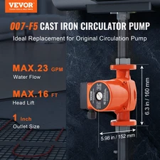 007-F5-7IFC Hot Water Recirculating Pump, 110V, 70W 23 GPM Hot Water Circulatio