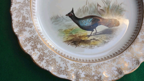 Antique Royal Worcester Vitreous Game Bird Plate Hand-Painted Gold Trim 9" See D - Picture 4 of 10
