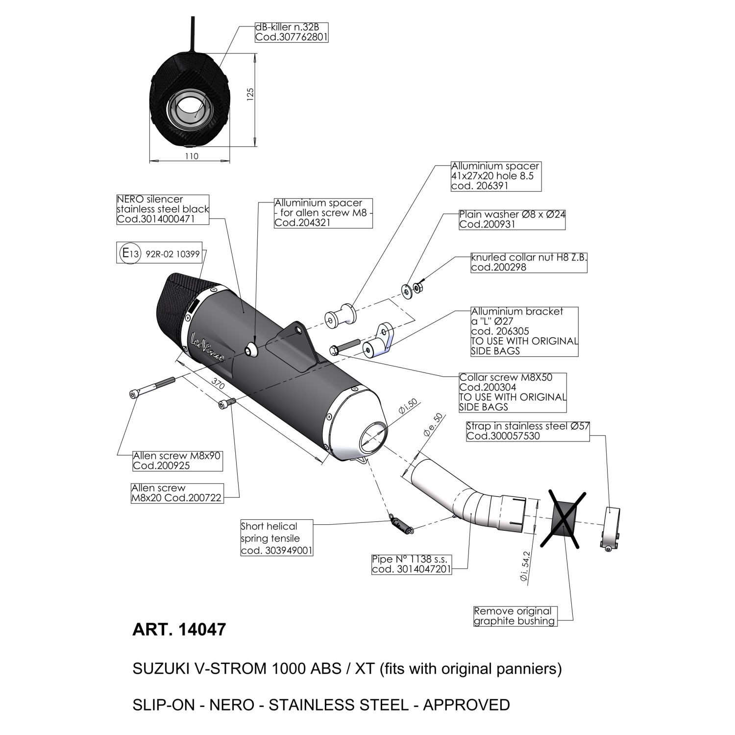 Silencieux d'échappement NERO V-STROM 1000 ABS homologué CE route - 2