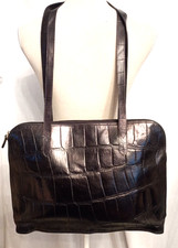 Fenwick Large Brown Croc Print Italian Leather Shoulder Tote Bag PLEASE READ
