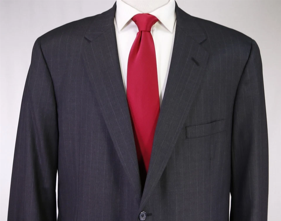 Traje H. Freeman & Son Gris Carbón Rayas Tiza 2-Btn Lana Hecho a Mano 46R Foto 3 de 4