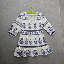Milly Women Dress 6 White Cotton Linen Embroidered Debbie Mini Floral Lined