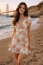 Sportsgirl Floral Wrap Dress NWT AU 6 US 2-4 White Coral V-Neck Summer Rare $100