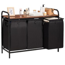 3 Section Laundry Hamper with Shelf, Laundry Basket Organizer with 3 Pull-Out...