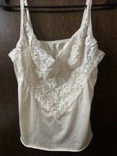 Vanity Fair Vintage Camisole Slip Top Ivory Lace, Adjustable Straps, Size 34