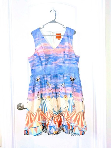 Abito MODCLOTH Take Up Space A-Line in Circo Gatti Taglia XL -NUOVO Rosa Blu Nuvole - Foto 5 di 14
