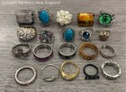 Costume Jewelry Rings Lot w. Multicolor Stone Band Cocktail Dome