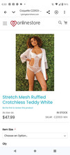 Coquette White Stretch Mesh Ruffled Crotchless Teddy with Strap Accents
