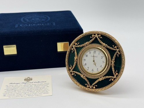 FABERGE IMPERIAL COLLECTION ROUND GREEN ENAMEL DESK CLOCK 100% GENUINE RP $1050 - Picture 4 of 12