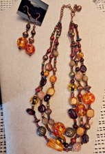 Multi-Strand Beaded Necklace  Earrings Set   Autumn Boho Style