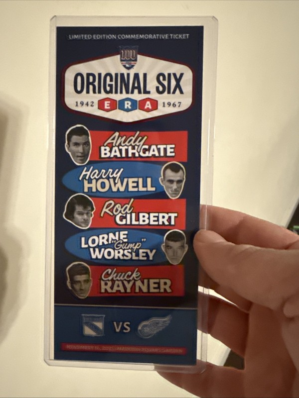 2025 NY Rangers SGA Commemorative Ticket Original 6 Six MSG 100th Rod Gilbert+