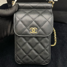 Chanel Black Quilted Leather Phone Bag with Gold Chain Strap