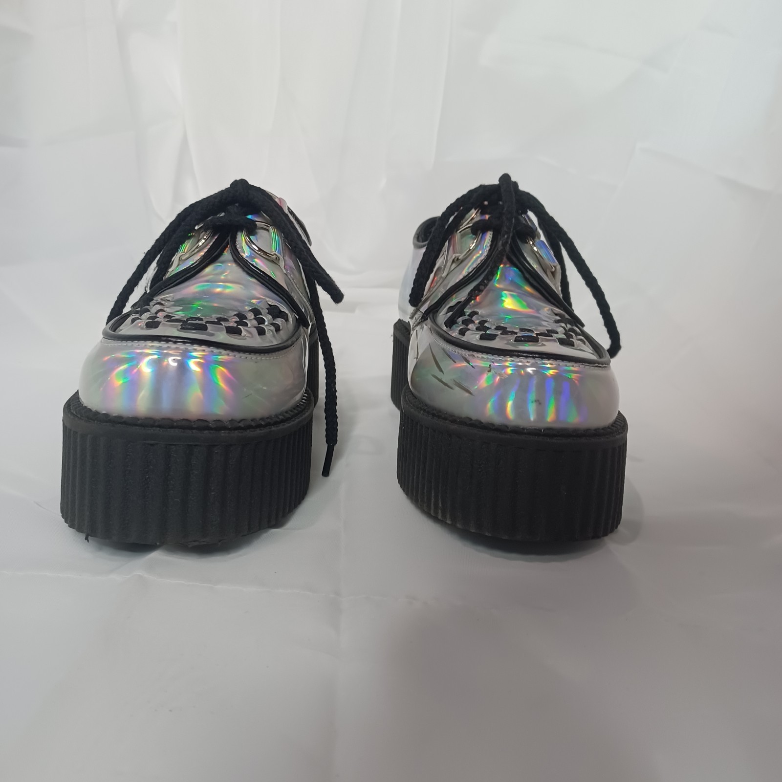 SAOLA TUK Argento Metallizzato Mondo Suola Bassa Creeper Unisex Uomo 7 Donna 9 Punk Emo Goth