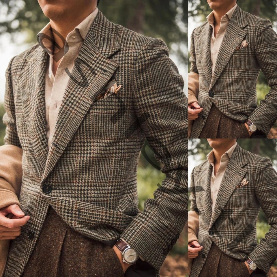 Trajes de pata de gallo para hombre vintage calce clásico boda novio esmoquin retro dos piezas Foto 3 de 4