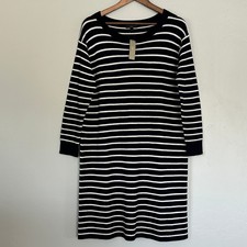 NEW J Crew Sweater Dress Large 100 Merino Wool Navy White Stripe Luxury Preppy