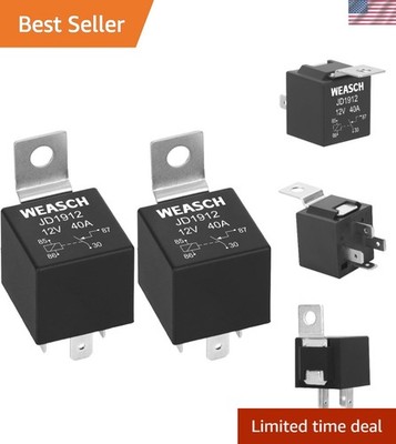 Durable JD1912 12V Car Relay 2 Pack - Waterproof 40A for Motorcycles & Tractors