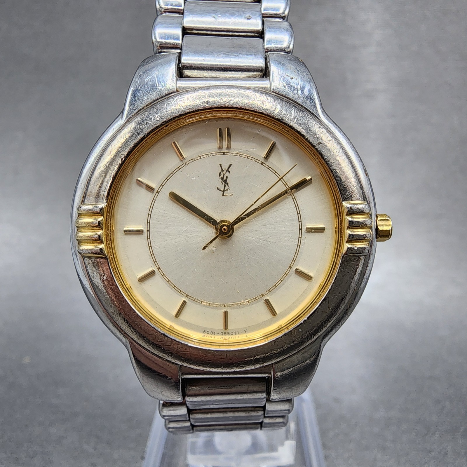 Orologio Yves Saint Laurent donna 32mm quadrante champagne bicolore tondo batteria nuova