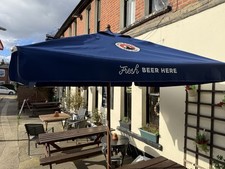 Camden Hells Umbrella Pub Garden Extra Large Wooden Parasol Blue White