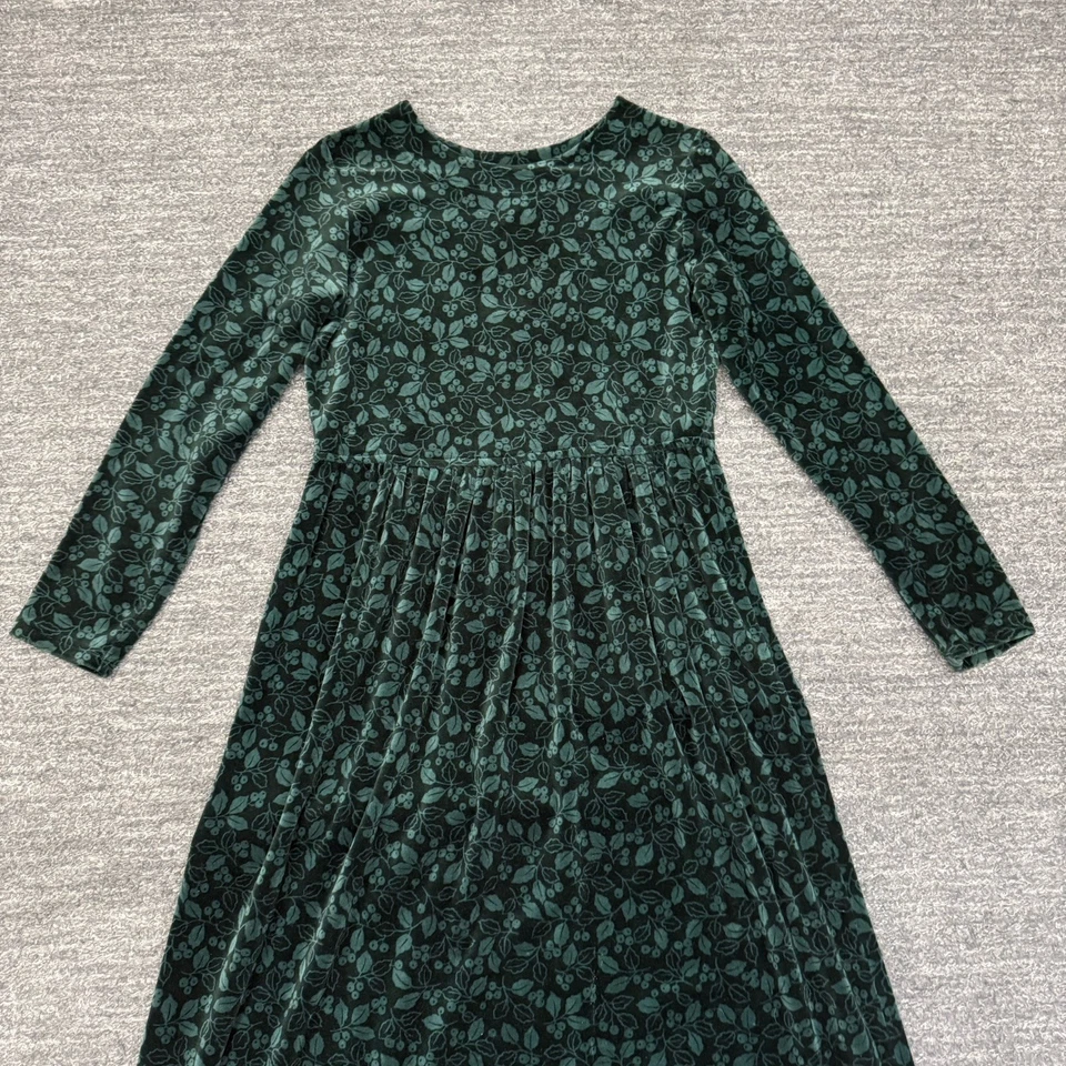 Maxi Vestido LL Bean Holly Berry Mujer 4 Pequeño Verde Terciopelo Manga Larga Floral Foto 3 de 4