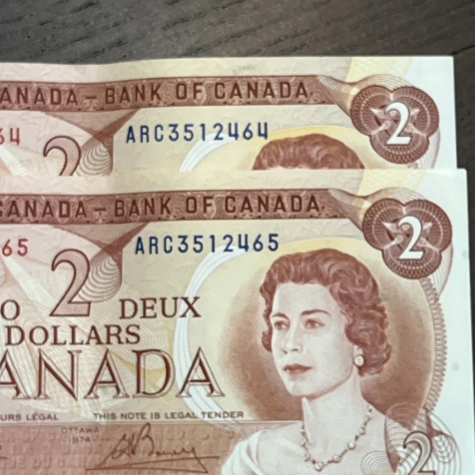 1954 $1 1974 $2 Canada & 1970's £1 England SOME UNC, IN SERIES, QEII 5 Notes - Image 3 of 3